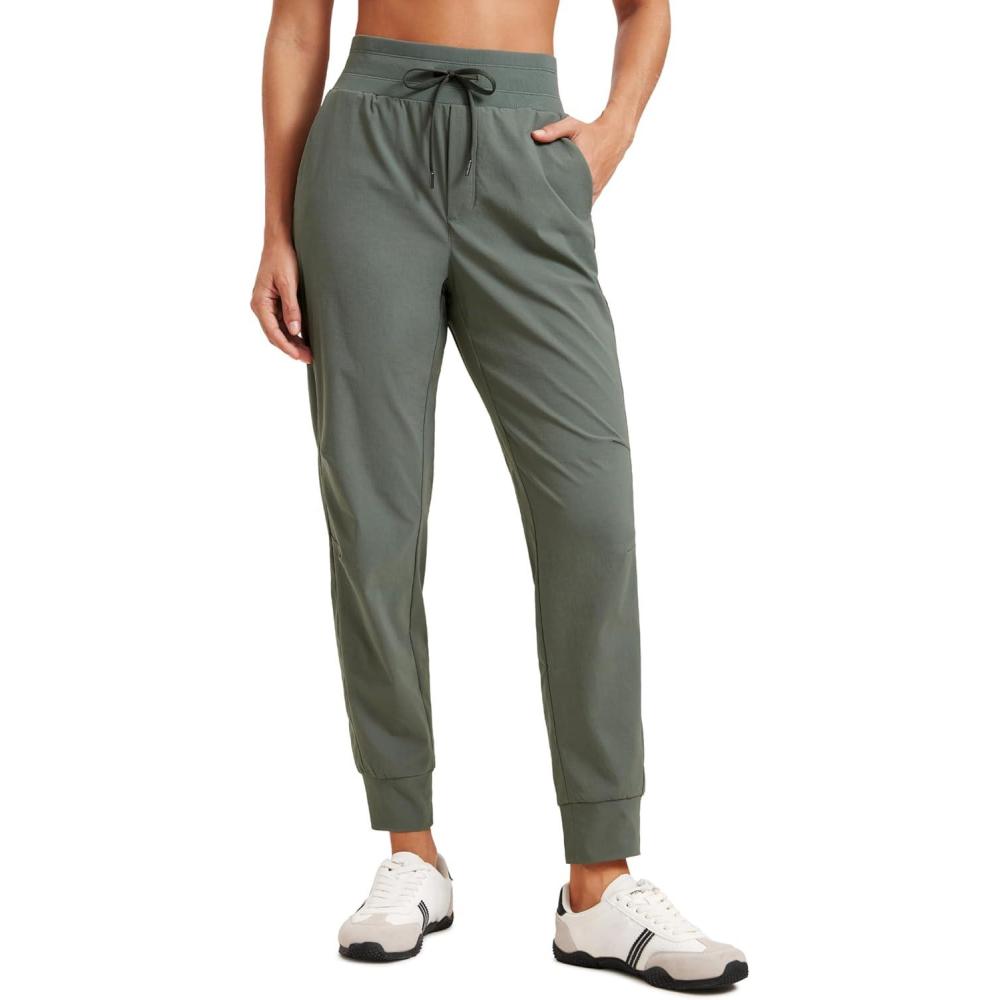 imageCRZ YOGA Athletic Joggers for Women 275quot Lightweight Travel Outdoor Hiking Pants with PocketsGrey Sage