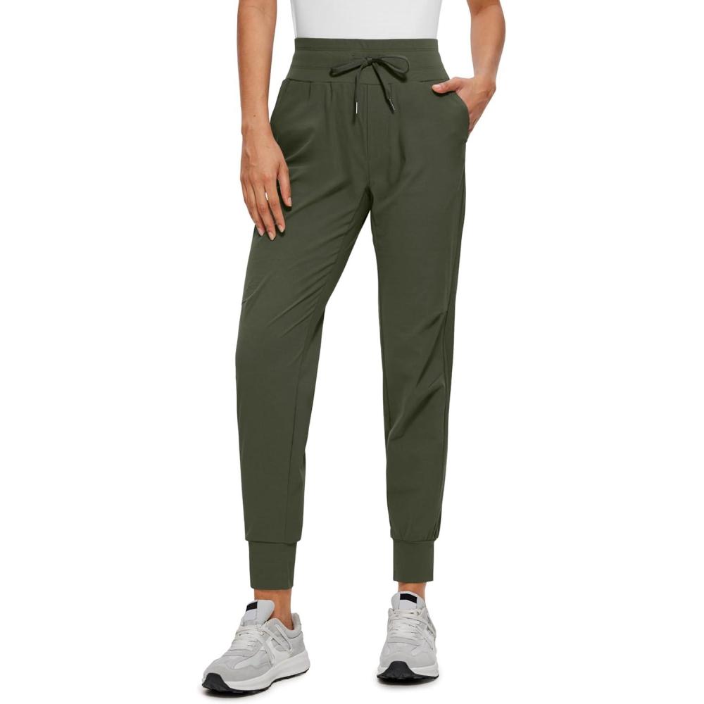 imageCRZ YOGA Athletic Joggers for Women 275quot Lightweight Travel Outdoor Hiking Pants with PocketsOlive Green