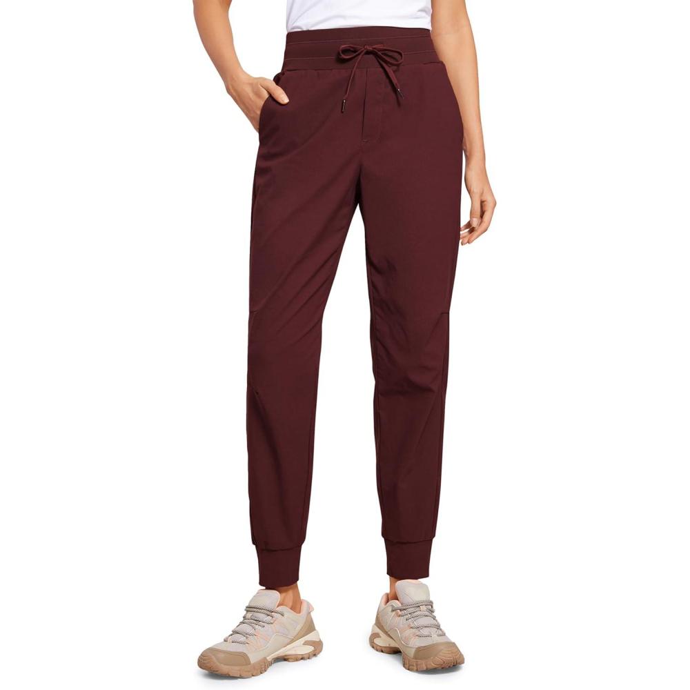imageCRZ YOGA Athletic Joggers for Women 275quot Lightweight Travel Outdoor Hiking Pants with PocketsRed Merlot