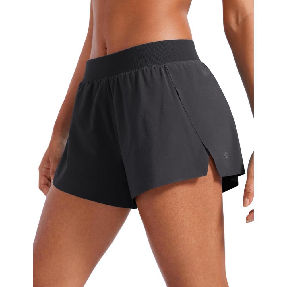 imageCRZ YOGA Athletic Running Shorts for Women V Split Low Waisted Lightweight Gym Workout Athletic Shorts with LinerBlack