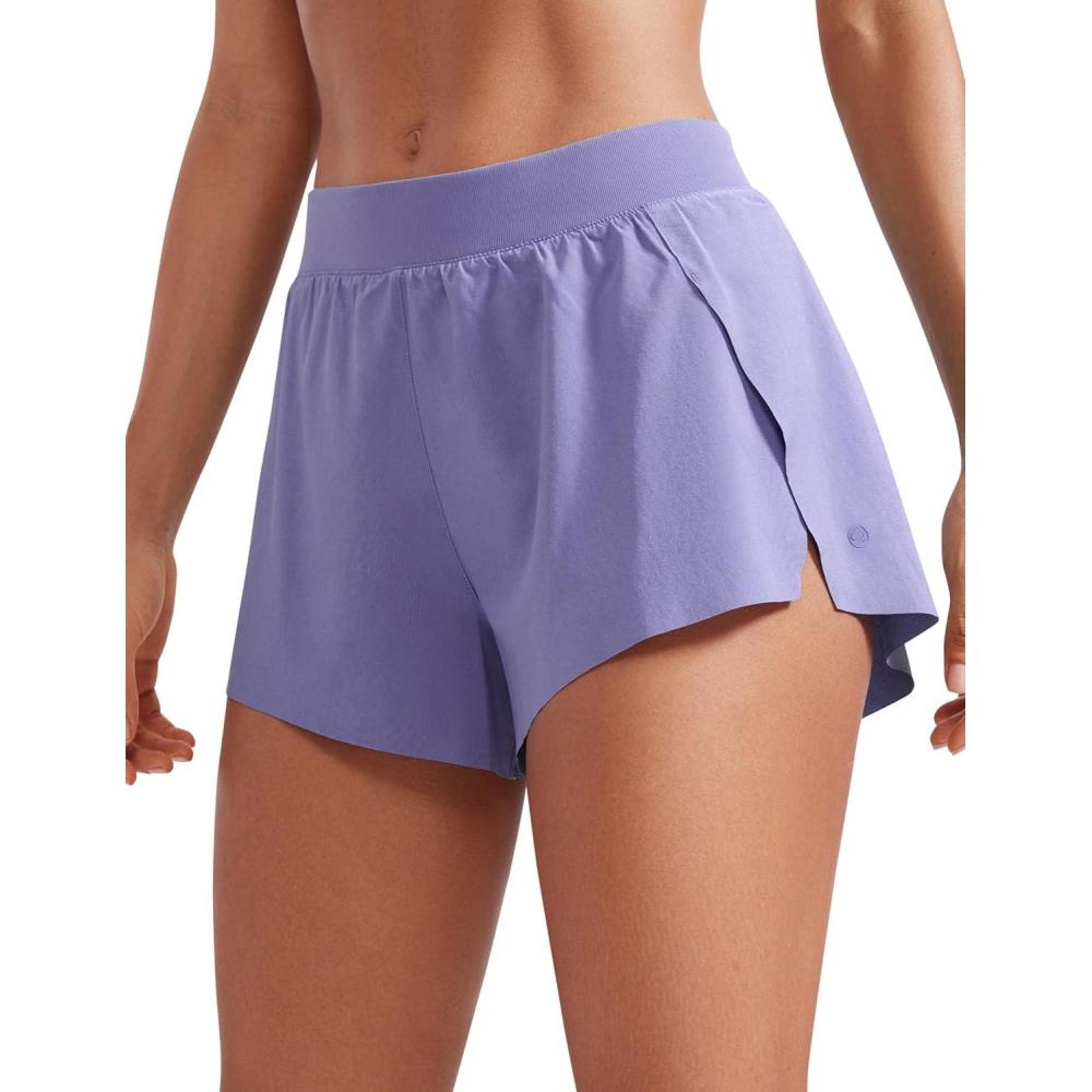 imageCRZ YOGA Athletic Running Shorts for Women V Split Low Waisted Lightweight Gym Workout Athletic Shorts with LinerDark Lavender Purple