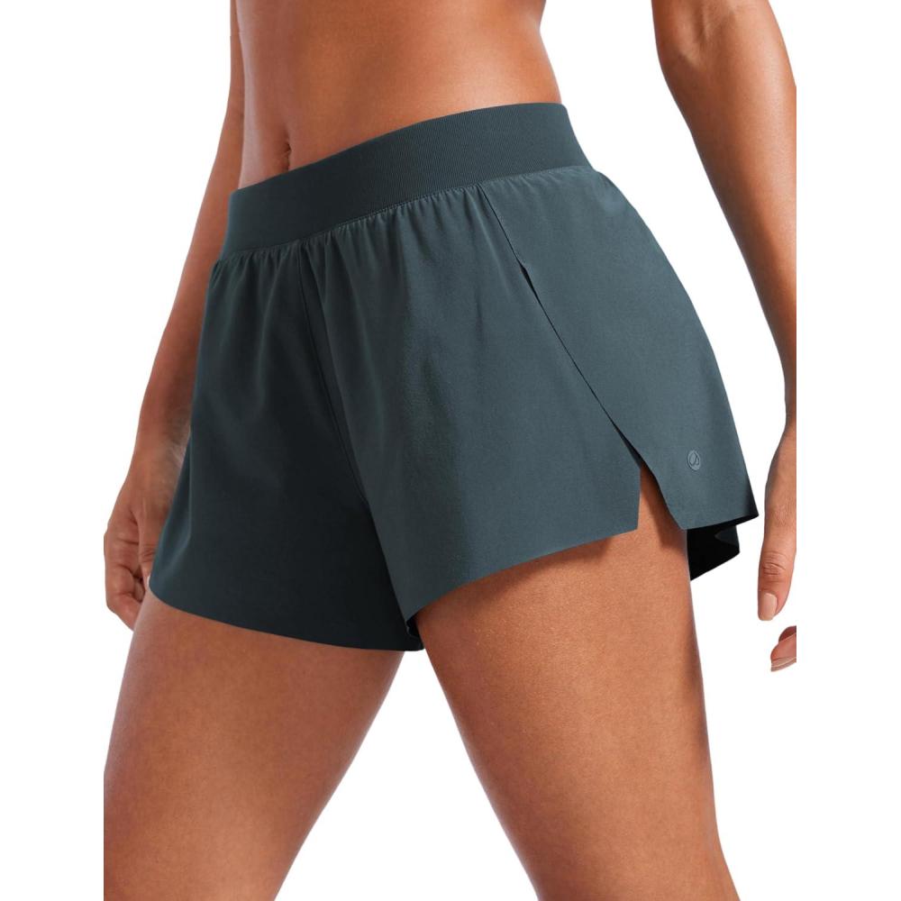 imageCRZ YOGA Athletic Running Shorts for Women V Split Low Waisted Lightweight Gym Workout Athletic Shorts with LinerMelanite