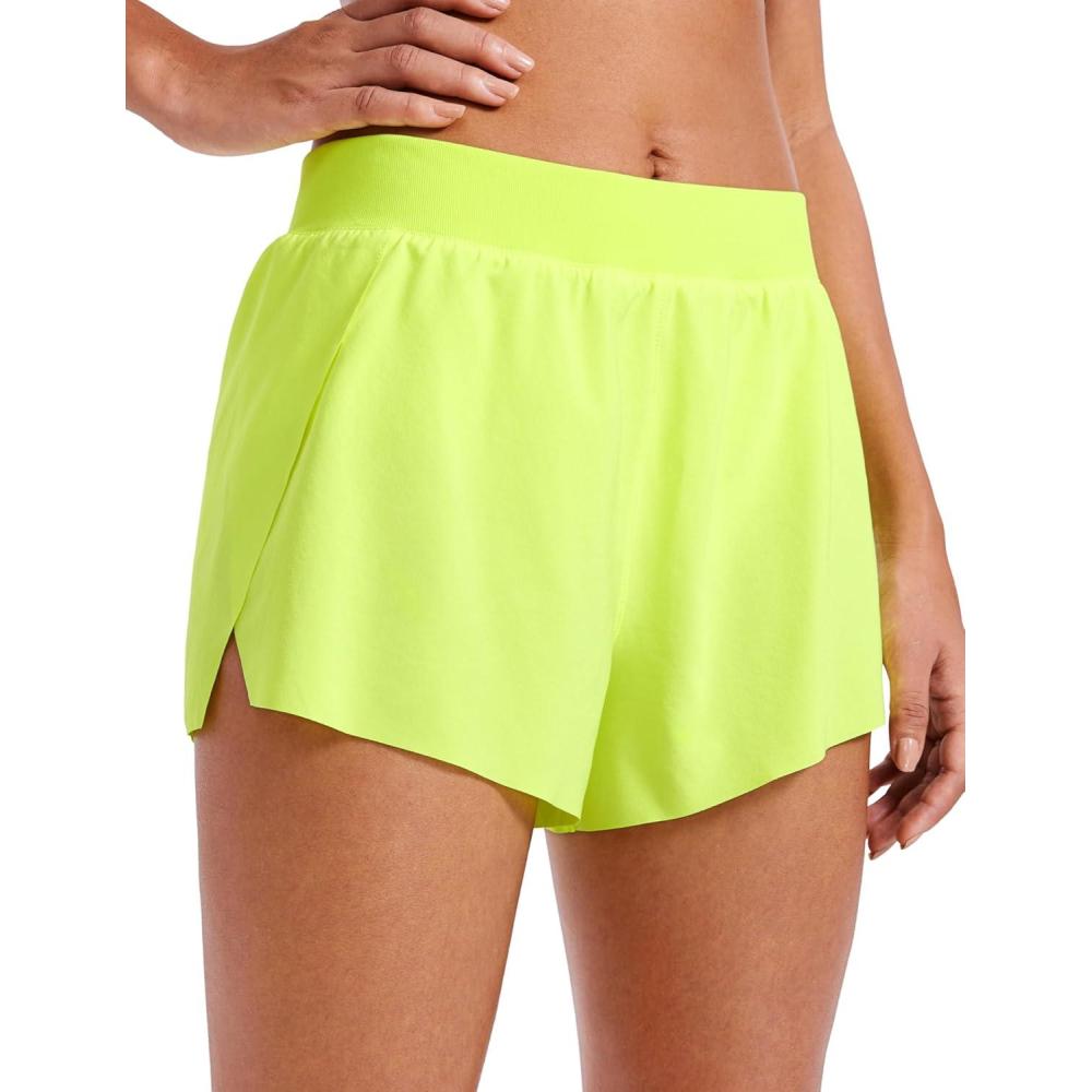 imageCRZ YOGA Athletic Running Shorts for Women V Split Low Waisted Lightweight Gym Workout Athletic Shorts with LinerNeon Yellow
