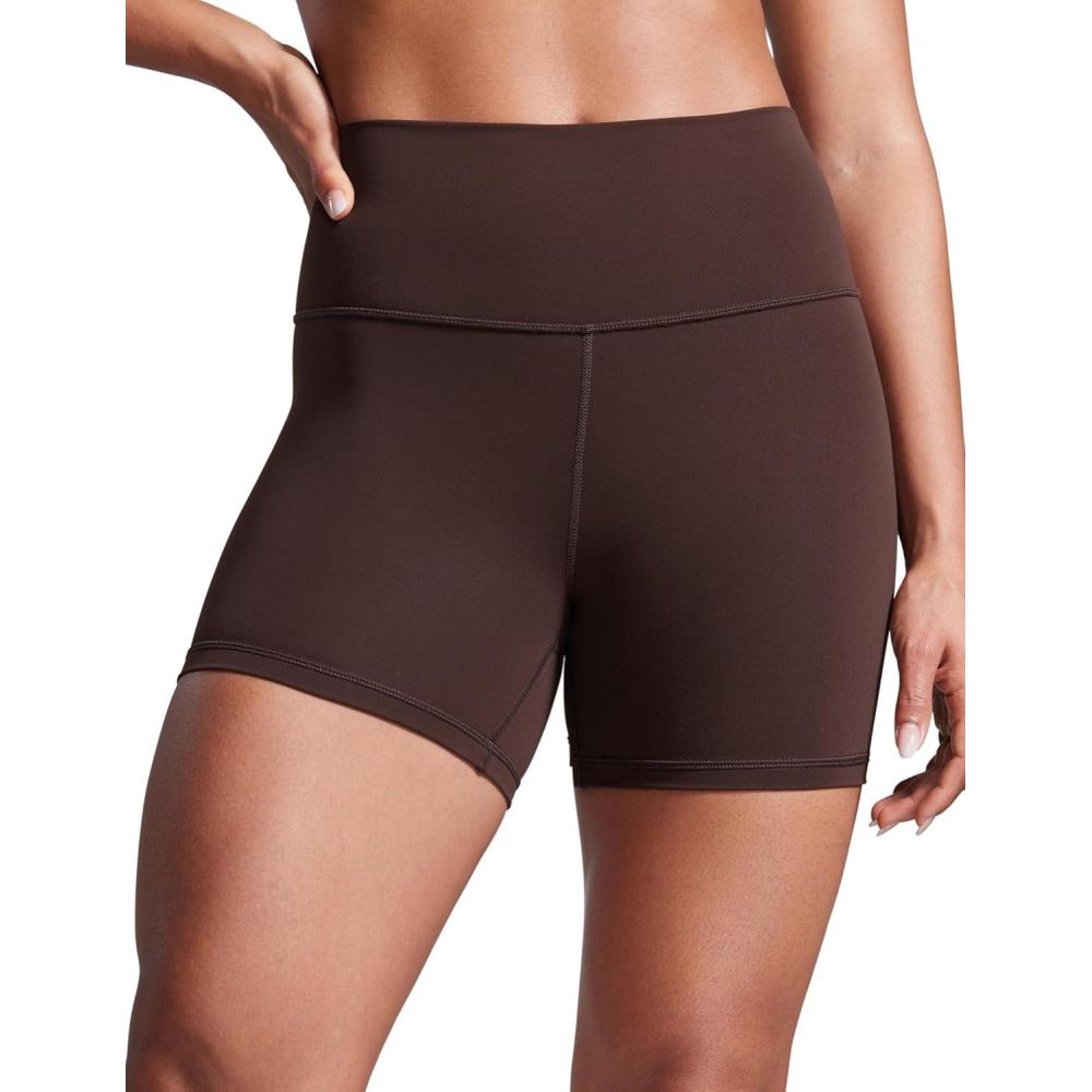 imageCRZ YOGA Butterbreeze Athletic Biker Shorts 4 High Waisted Workout Gym Volleyball Running Yoga Tummy Control WomensHot Fudge Brown
