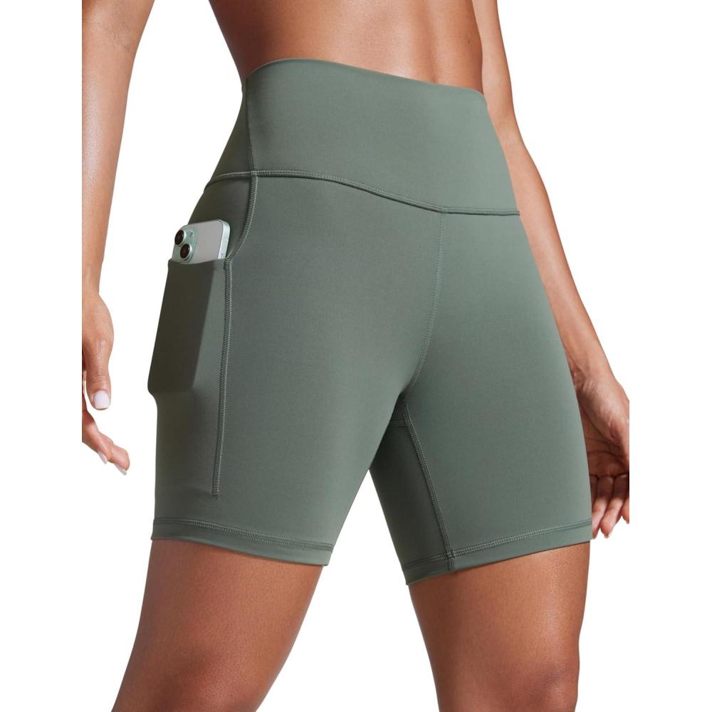 imageCRZ YOGA Butterbreeze Athletic Biker Shorts Pockets 6 High Waist Workout Gym Volleyball Running Yoga WomensGrey Sage