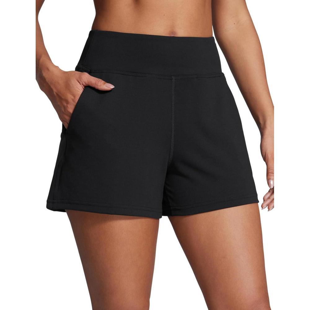 imageCRZ YOGA Butterbreeze Workout Shorts for Women Linerless High Waisted for Casual Athletic Gym Yoga with PocketsBlack