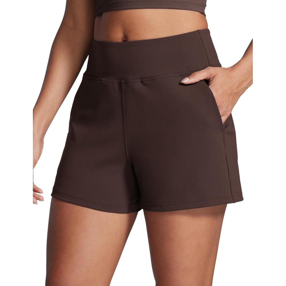 imageCRZ YOGA Butterbreeze Workout Shorts for Women Linerless High Waisted for Casual Athletic Gym Yoga with PocketsHot Fudge Brown