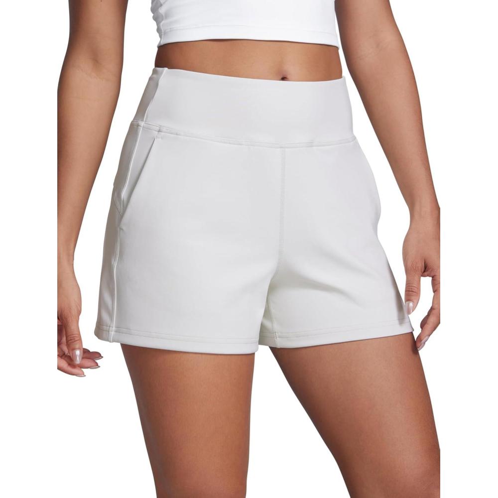 imageCRZ YOGA Butterbreeze Workout Shorts for Women Linerless High Waisted for Casual Athletic Gym Yoga with PocketsMilky White Bone