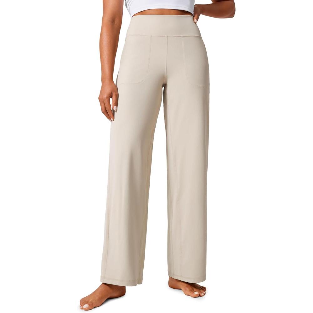 imageCRZ YOGA Butterlift Wide Leg Pants Pockets 29quot31quot33quot High Waisted Yoga Lounge Buttery Soft Comfy Casual WomensMojave Tan