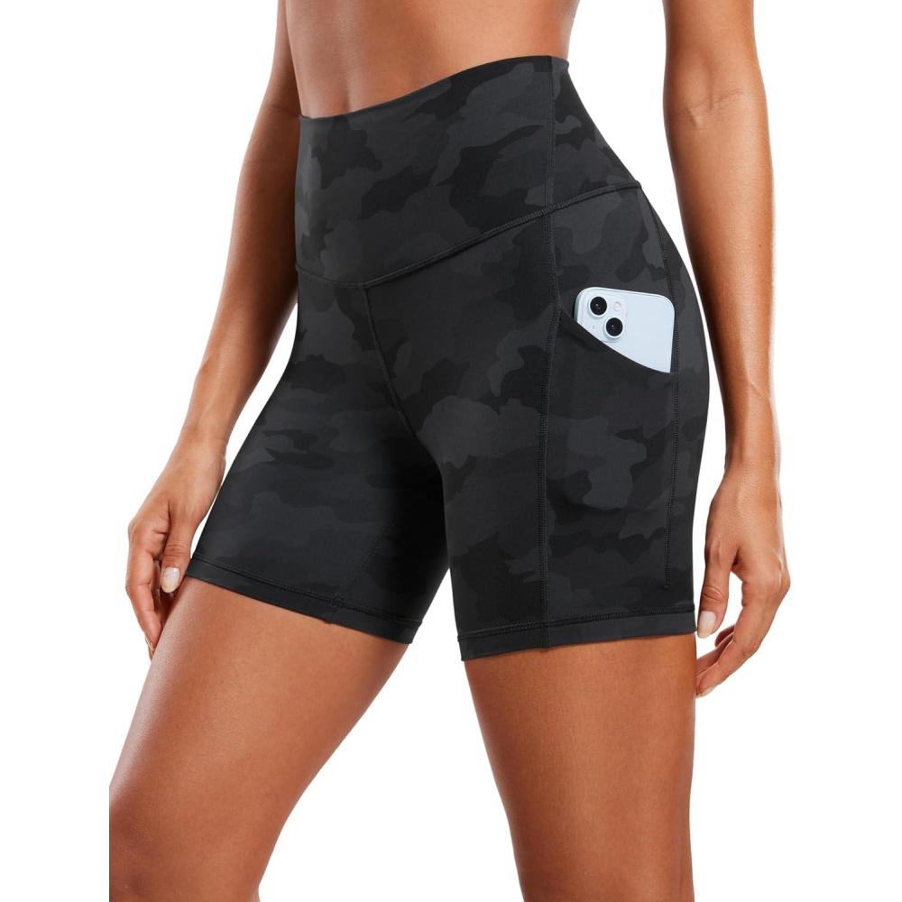 imageCRZ YOGA Butterluxe Biker Shorts Pockets 5quot High Waisted Volleyball Workout Athletic Yoga WomensDark Grey Camouflage 2