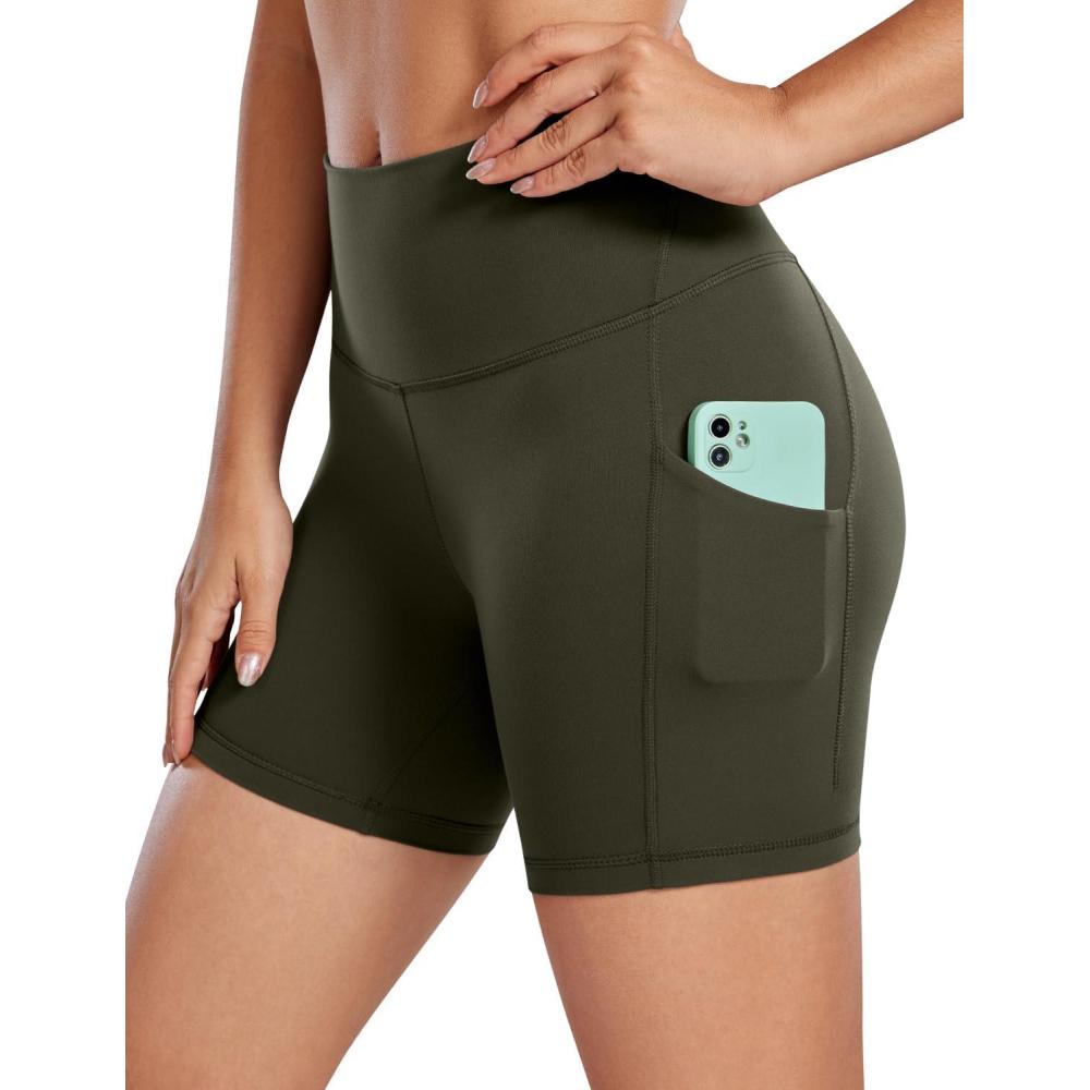imageCRZ YOGA Butterluxe Biker Shorts Pockets 5quot High Waisted Volleyball Workout Athletic Yoga WomensOlive Green