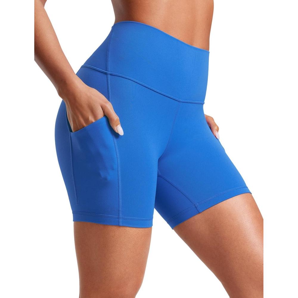 imageCRZ YOGA Butterluxe Biker Shorts Pockets 5quot High Waisted Volleyball Workout Athletic Yoga WomensSparkle Blue