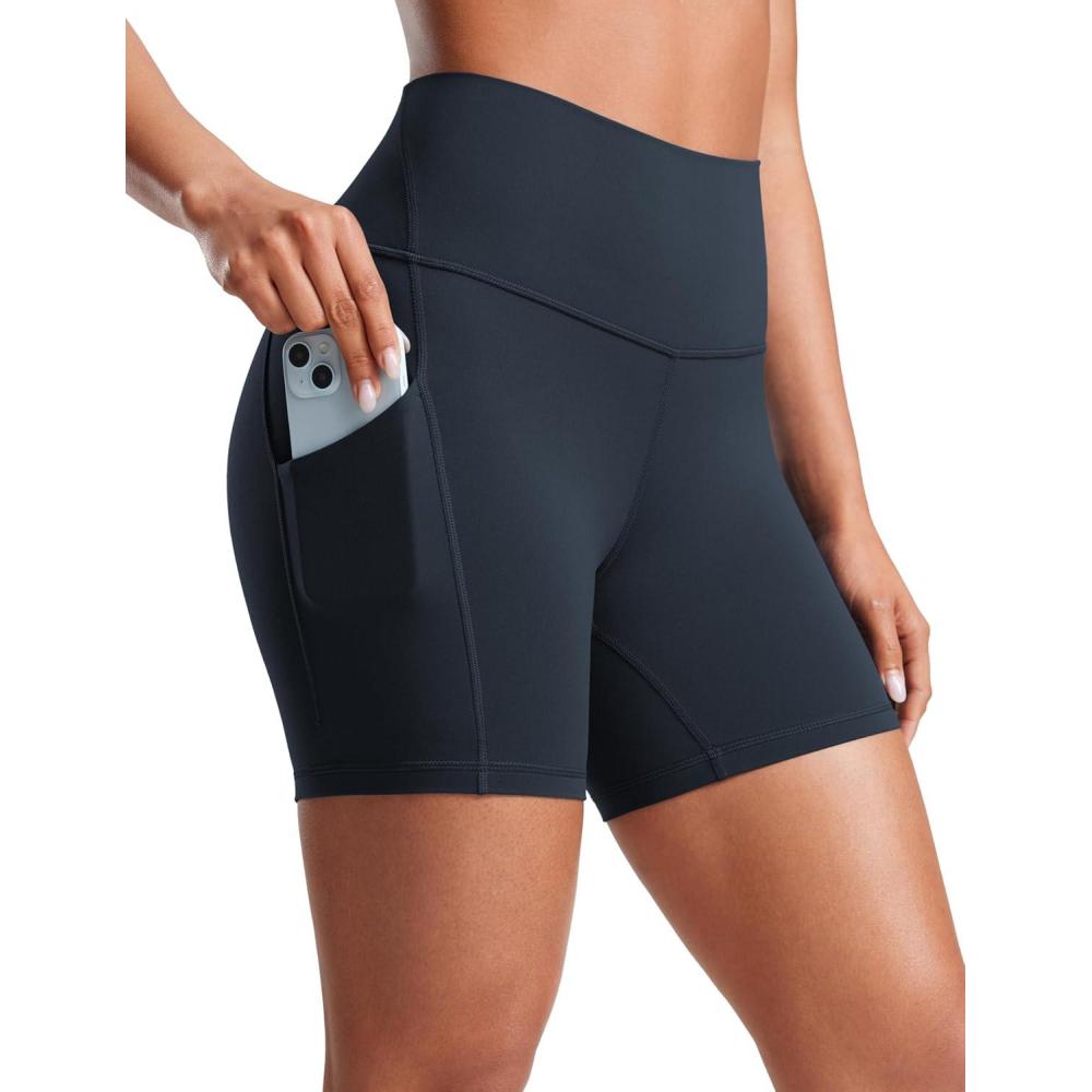 imageCRZ YOGA Butterluxe Biker Shorts Pockets 5quot High Waisted Volleyball Workout Athletic Yoga WomensTrue Navy