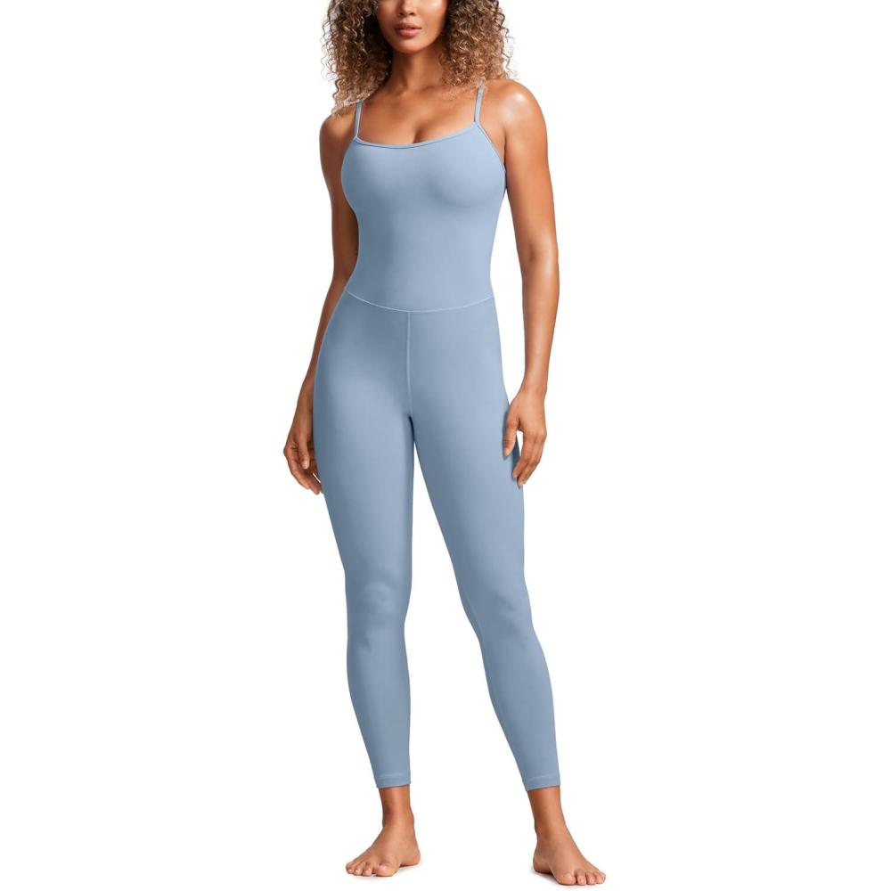 imageCRZ YOGA Butterluxe Cami Strap Jumpsuits for Women Adjustable Yoga Workout One Piece Tank Leggings Romper with Builtin BraCambric Blue