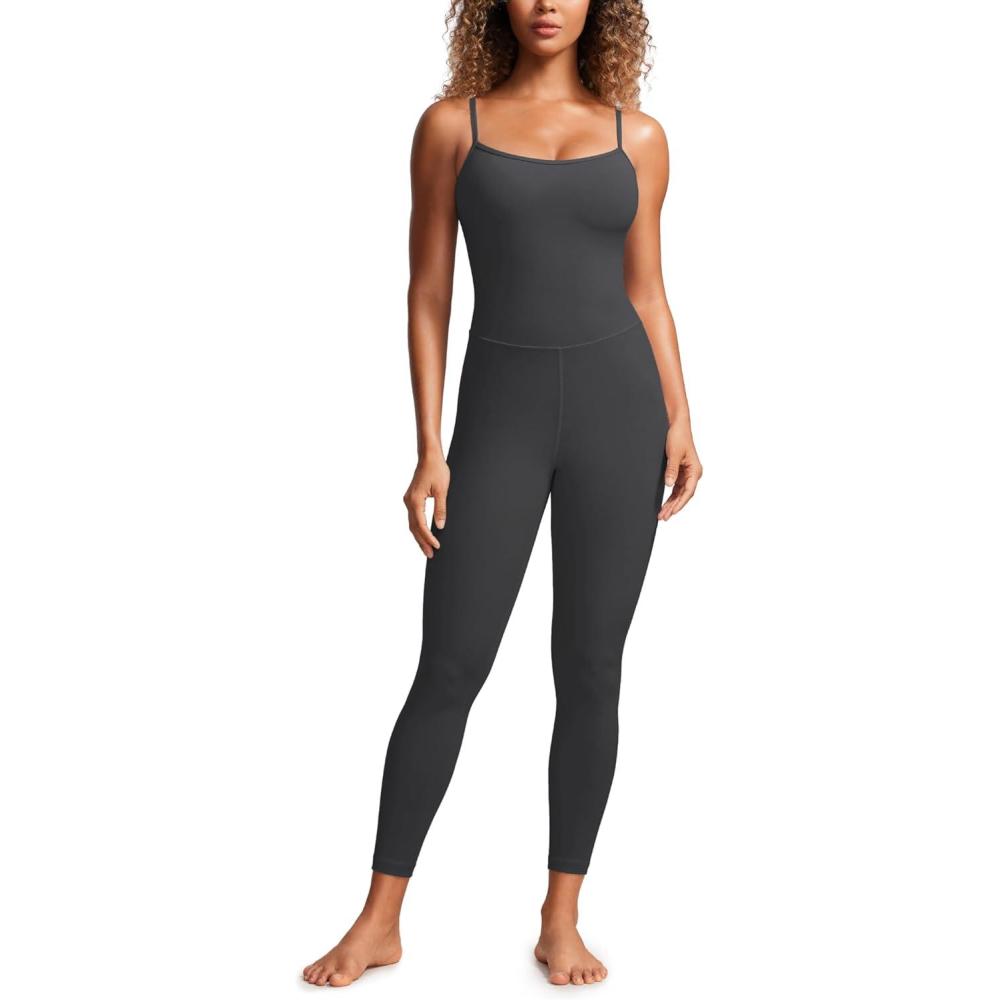 imageCRZ YOGA Butterluxe Cami Strap Jumpsuits for Women Adjustable Yoga Workout One Piece Tank Leggings Romper with Builtin BraMysterious Grey