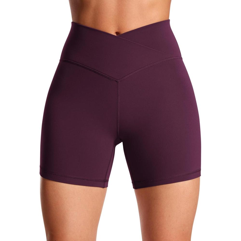 imageCRZ YOGA Butterluxe Crossover Biker Shorts 5quot  Criss Cross High Waisted Workout Yoga Buttery Soft WomensDeep Purple