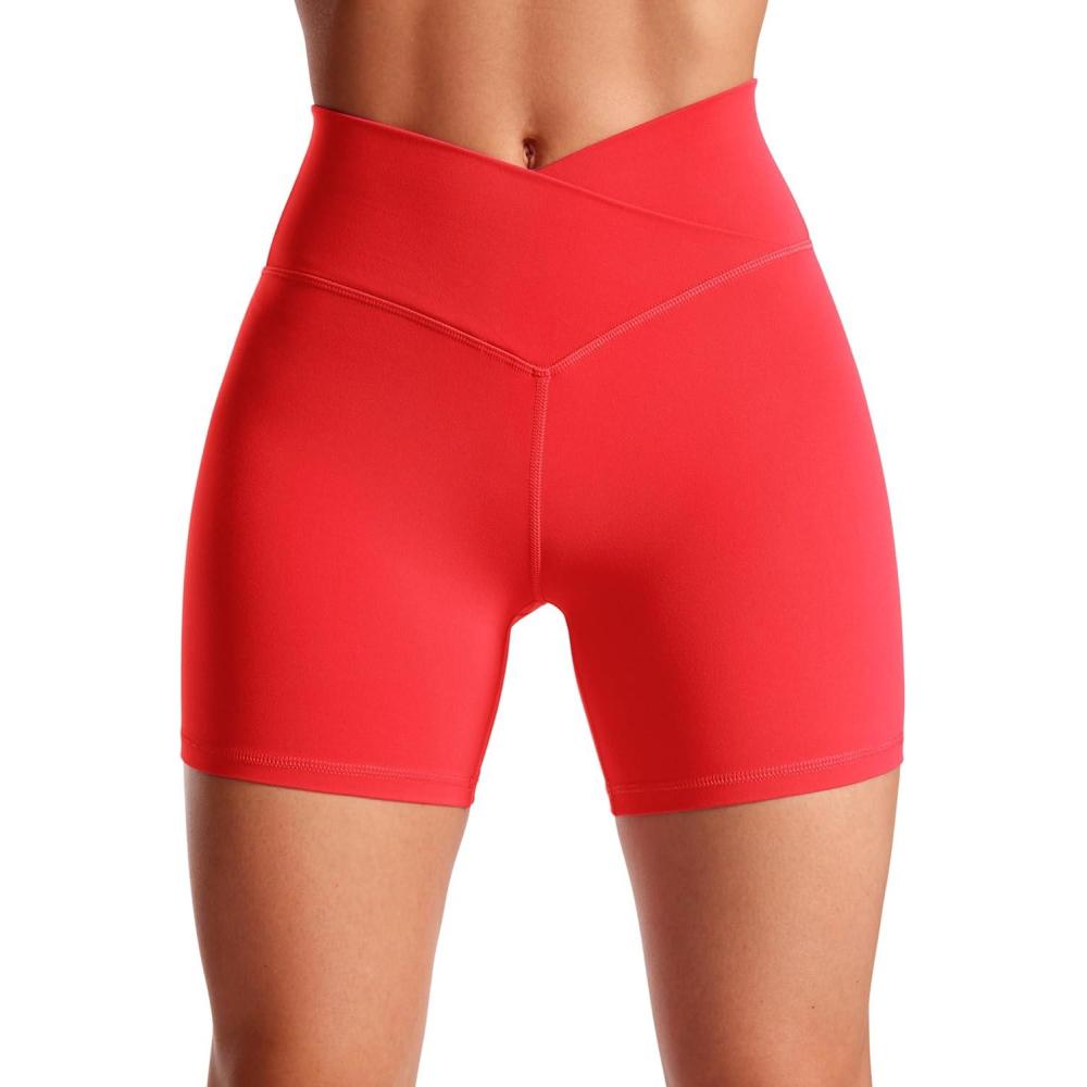 imageCRZ YOGA Butterluxe Crossover Biker Shorts 5quot  Criss Cross High Waisted Workout Yoga Buttery Soft WomensDeep Red