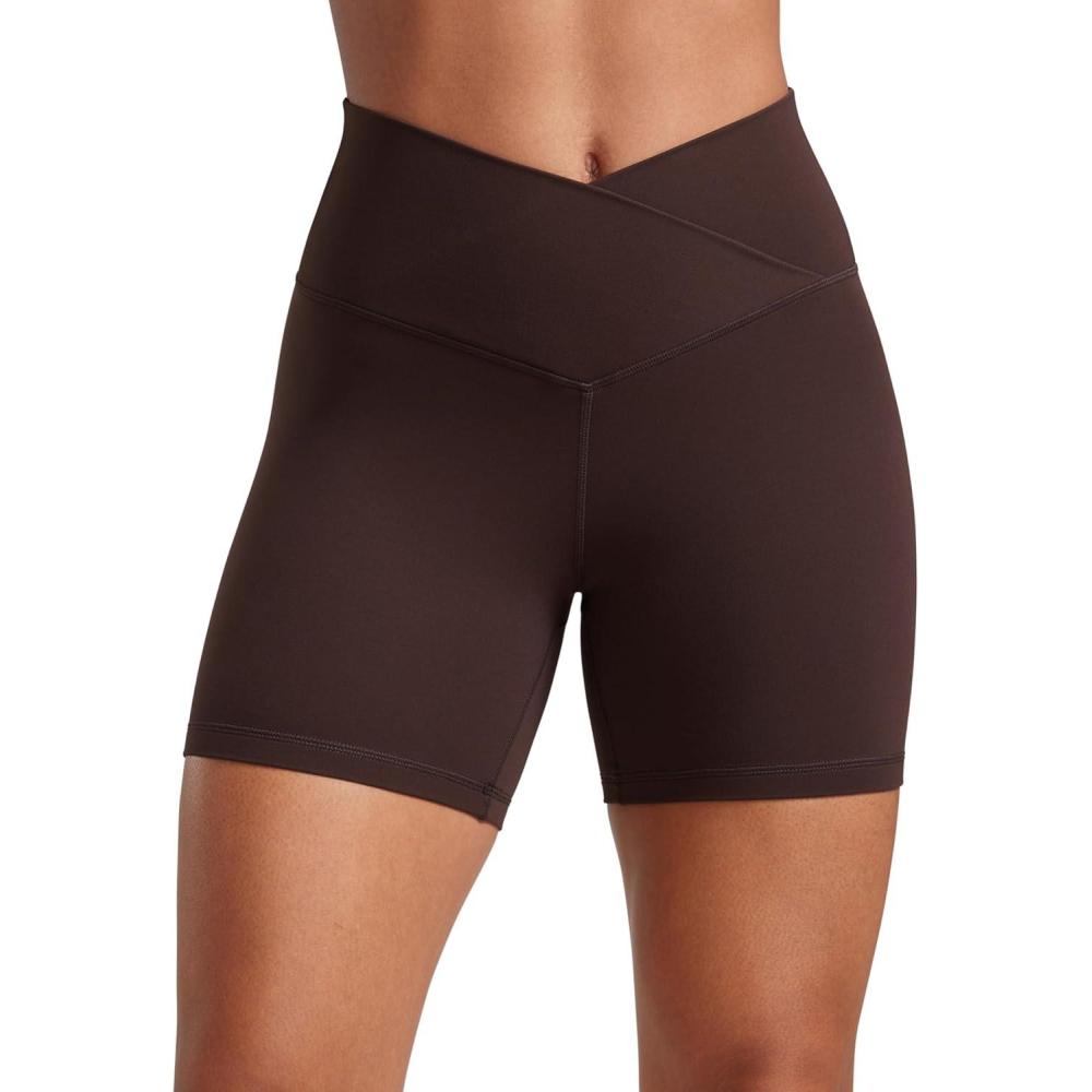imageCRZ YOGA Butterluxe Crossover Biker Shorts 5quot  Criss Cross High Waisted Workout Yoga Buttery Soft WomensHot Fudge Brown