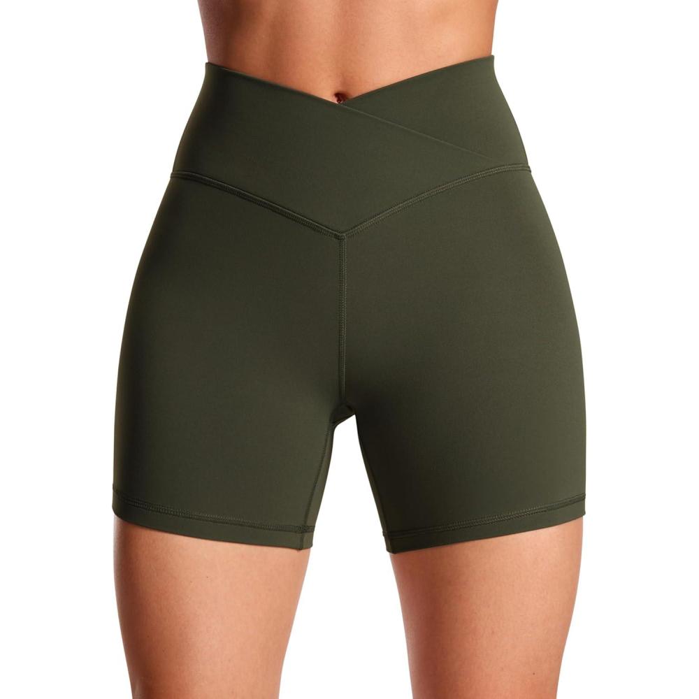 imageCRZ YOGA Butterluxe Crossover Biker Shorts 5quot Criss Cross High Waisted Workout Yoga Buttery Soft WomensOlive Green