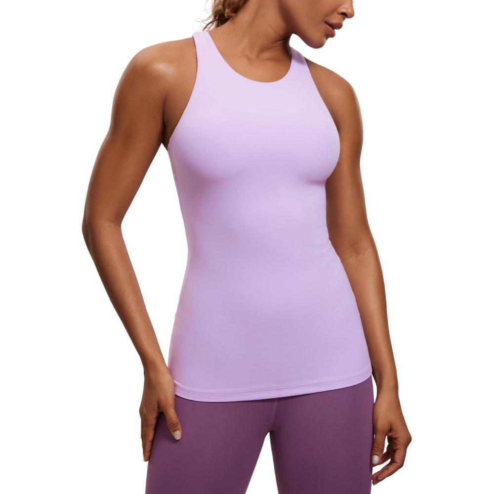 imageCRZ YOGA Butterluxe High Neck Tank Tops for Women Racerback Workout Padded Yoga Athletic Camisole with Built in BraElfin Purple