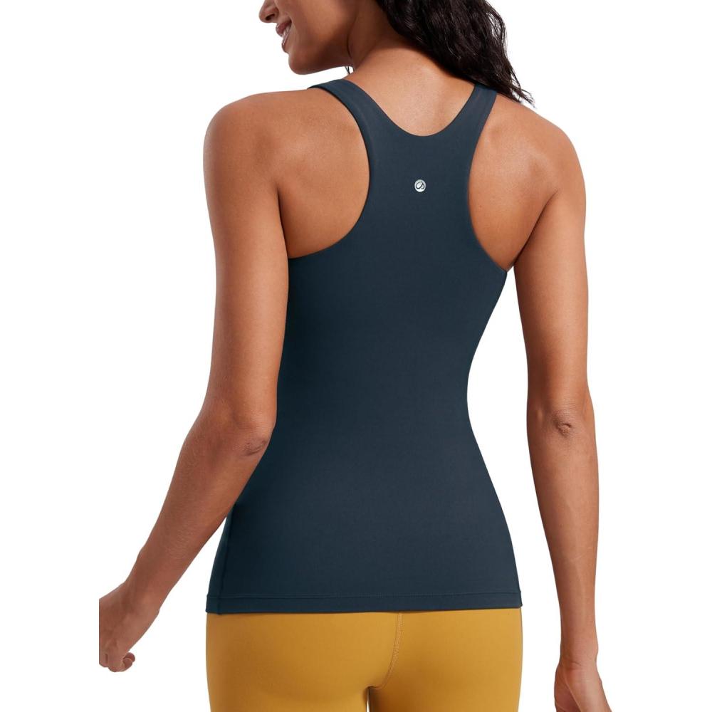 imageCRZ YOGA Butterluxe High Neck Tank Tops for Women Racerback Workout Padded Yoga Athletic Camisole with Built in BraTrue Navy