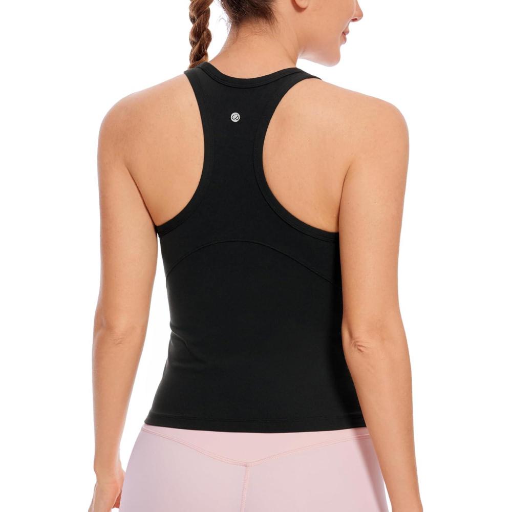 imageCRZ YOGA Butterluxe High Neck Tank Tops for Women Yoga Workout Athletic Gym Camisole Racerback Sleeveless ShirtsBlack