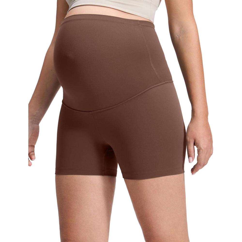 imageCRZ YOGA Butterluxe Maternity Biker Shorts 4quot Over The Belly Pregnancy Yoga Workout Womens Activewear Buttery SoftCoffee Brown