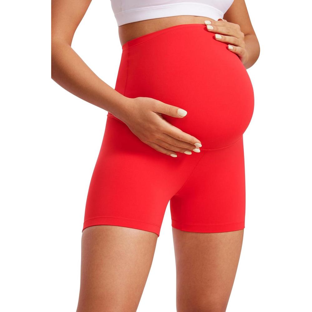 imageCRZ YOGA Butterluxe Maternity Biker Shorts 4quot Over The Belly Pregnancy Yoga Workout Womens Activewear Buttery SoftDeep Red
