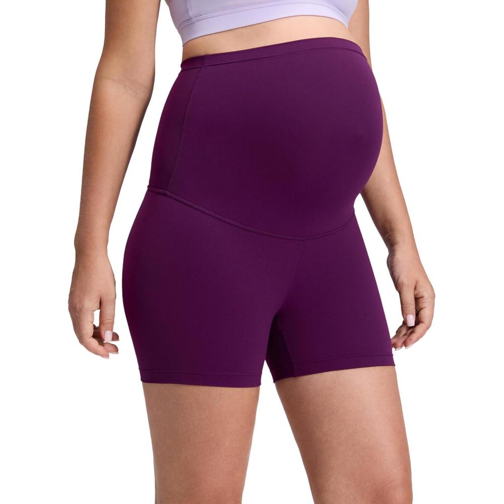 imageCRZ YOGA Butterluxe Maternity Biker Shorts 4quot Over The Belly Pregnancy Yoga Workout Womens Activewear Buttery SoftPlum Magenta