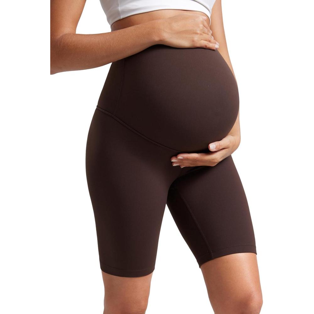 imageCRZ YOGA Butterluxe Maternity Biker Shorts 8quot Over The Belly Pregnancy Yoga Workout Womens Activewear Buttery SoftHot Fudge Brown