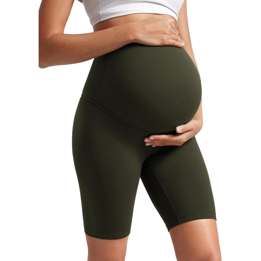 imageCRZ YOGA Butterluxe Maternity Biker Shorts 8quot Over The Belly Pregnancy Yoga Workout Womens Activewear Buttery SoftOlive Green