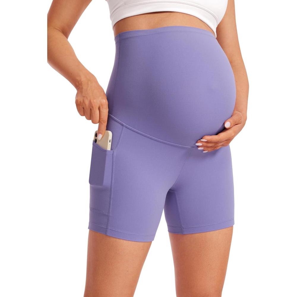 imageCRZ YOGA Butterluxe Maternity Biker Shorts Pockets 5quot Over The Belly Pregnancy Womens Yoga Workout Athletic Buttery SoftDark Lavender Purple