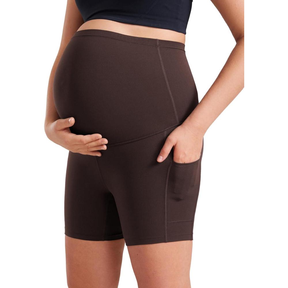imageCRZ YOGA Butterluxe Maternity Biker Shorts Pockets 5quot Over The Belly Pregnancy Womens Yoga Workout Athletic Buttery SoftHot Fudge Brown