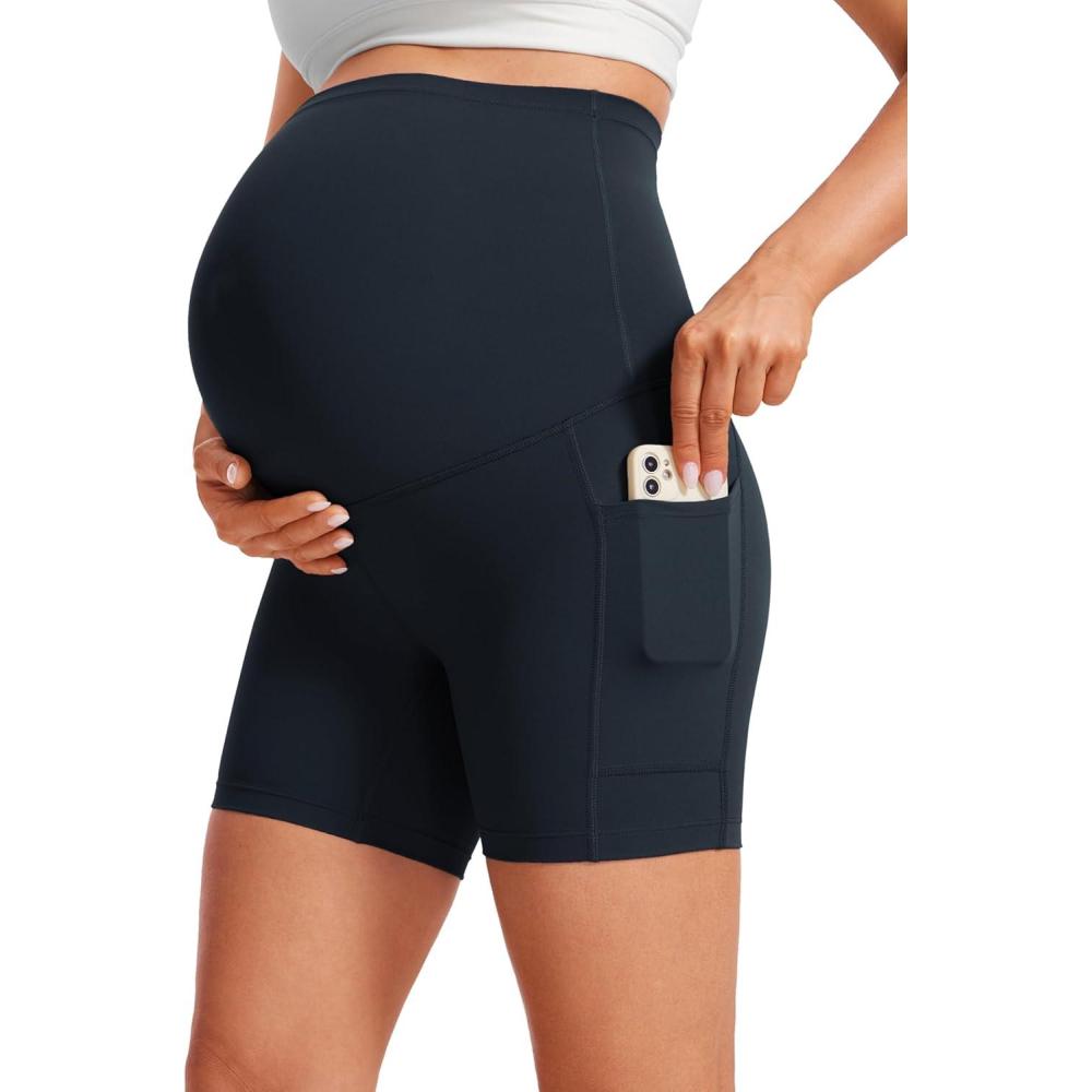 imageCRZ YOGA Butterluxe Maternity Biker Shorts Pockets 5quot Over The Belly Pregnancy Womens Yoga Workout Athletic Buttery SoftTrue Navy