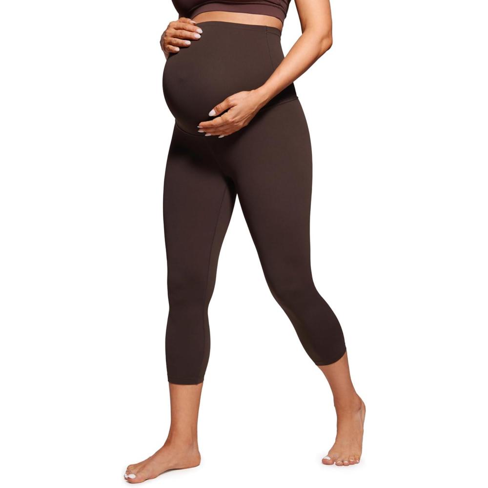 imageCRZ YOGA Butterluxe Maternity Capris Leggings 21quot Over The Belly Workout Active Yoga Womens Pregnancy Crop Pants StretchyHot Fudge Brown