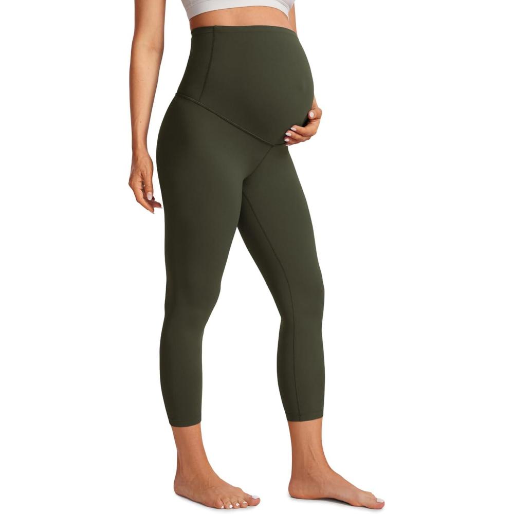 imageCRZ YOGA Butterluxe Maternity Capris Leggings 23quot  Over The Belly Workout Active Yoga Womens Pregnancy Crop Pants StretchyOlive Green
