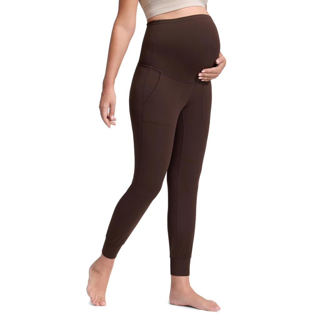 imageCRZ YOGA Butterluxe Maternity Joggers Pockets 27quot Workout Active Yoga Pregnancy Womens Pants Over The Belly SoftHot Fudge Brown