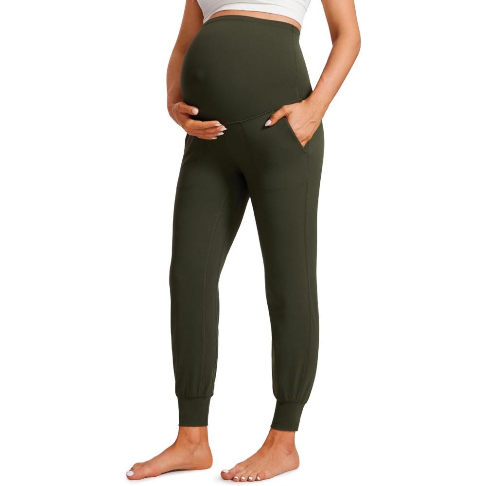 imageCRZ YOGA Butterluxe Maternity Joggers Pockets 27quot Workout Active Yoga Pregnancy Womens Pants Over The Belly SoftOlive Green
