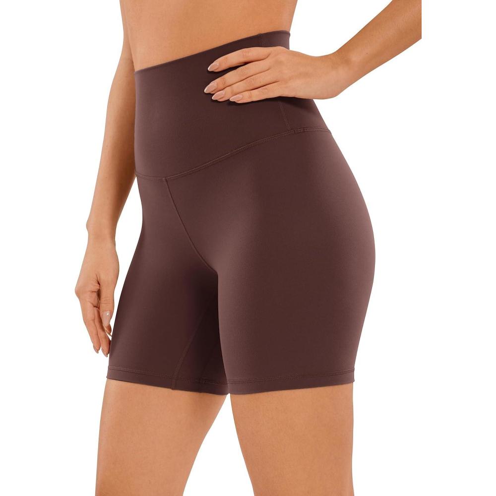 imageCRZ YOGA Butterluxe Super High Waist Biker Shorts 6quot Yoga Workout Womens Buttery Soft Over BellyTaupe