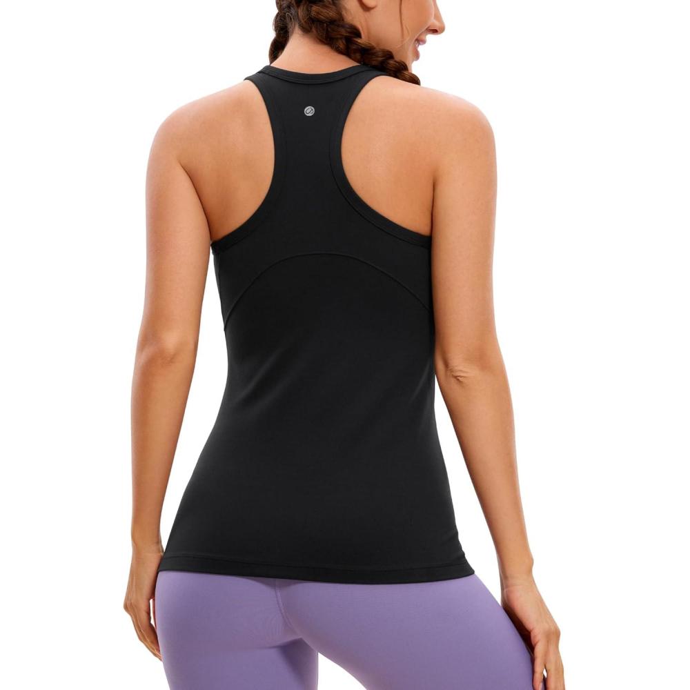 imageCRZ YOGA Butterluxe Womens Workout Racerback Sleeveless Tops High Neck Athletic Camisole Tanks Running Gym Yoga ShirtsBlack