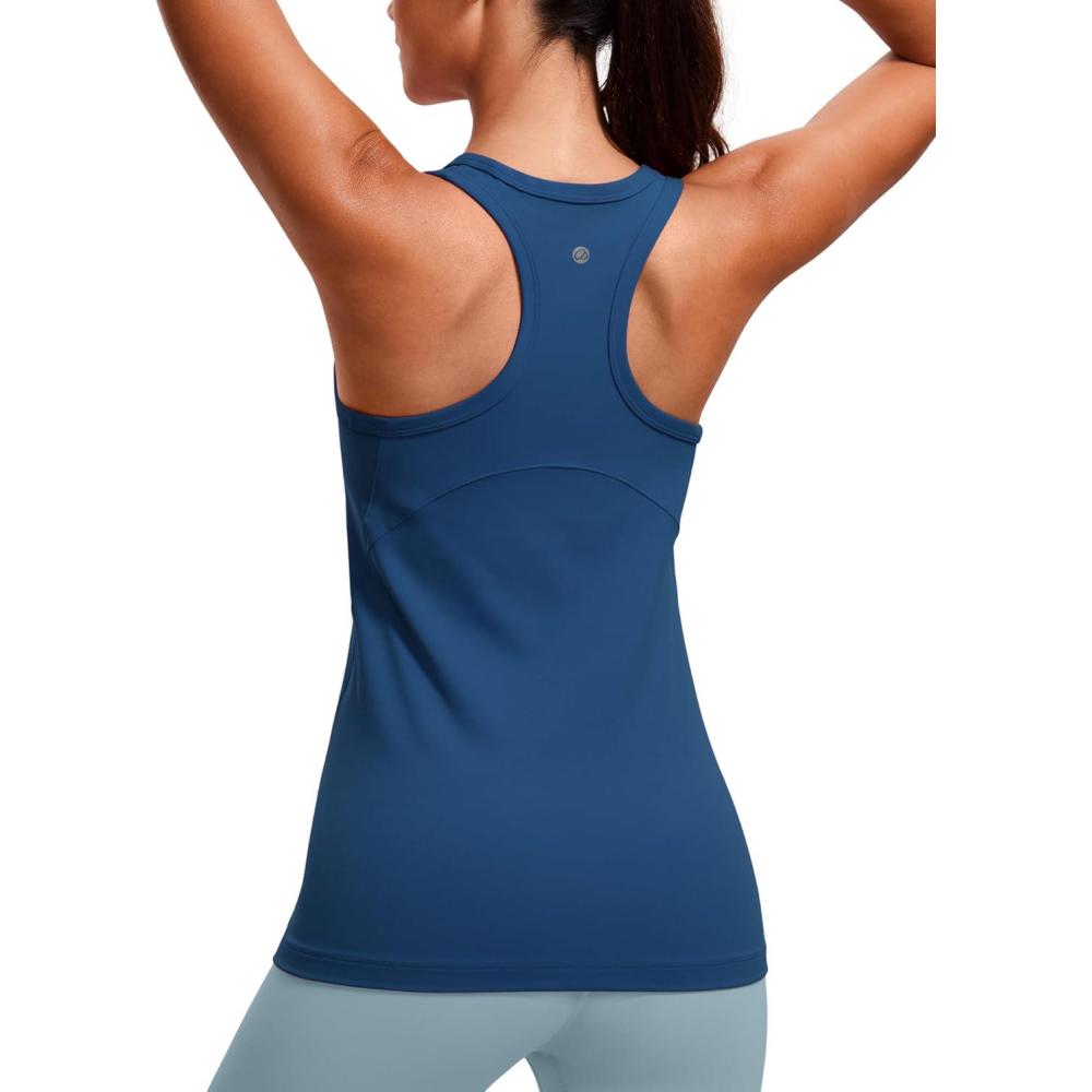 imageCRZ YOGA Butterluxe Womens Workout Racerback Sleeveless Tops High Neck Athletic Camisole Tanks Running Gym Yoga ShirtsFrench Navy