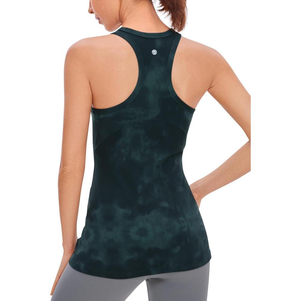 imageCRZ YOGA Butterluxe Womens Workout Racerback Sleeveless Tops High Neck Athletic Camisole Tanks Running Gym Yoga ShirtsGreen Tiedye Flowers