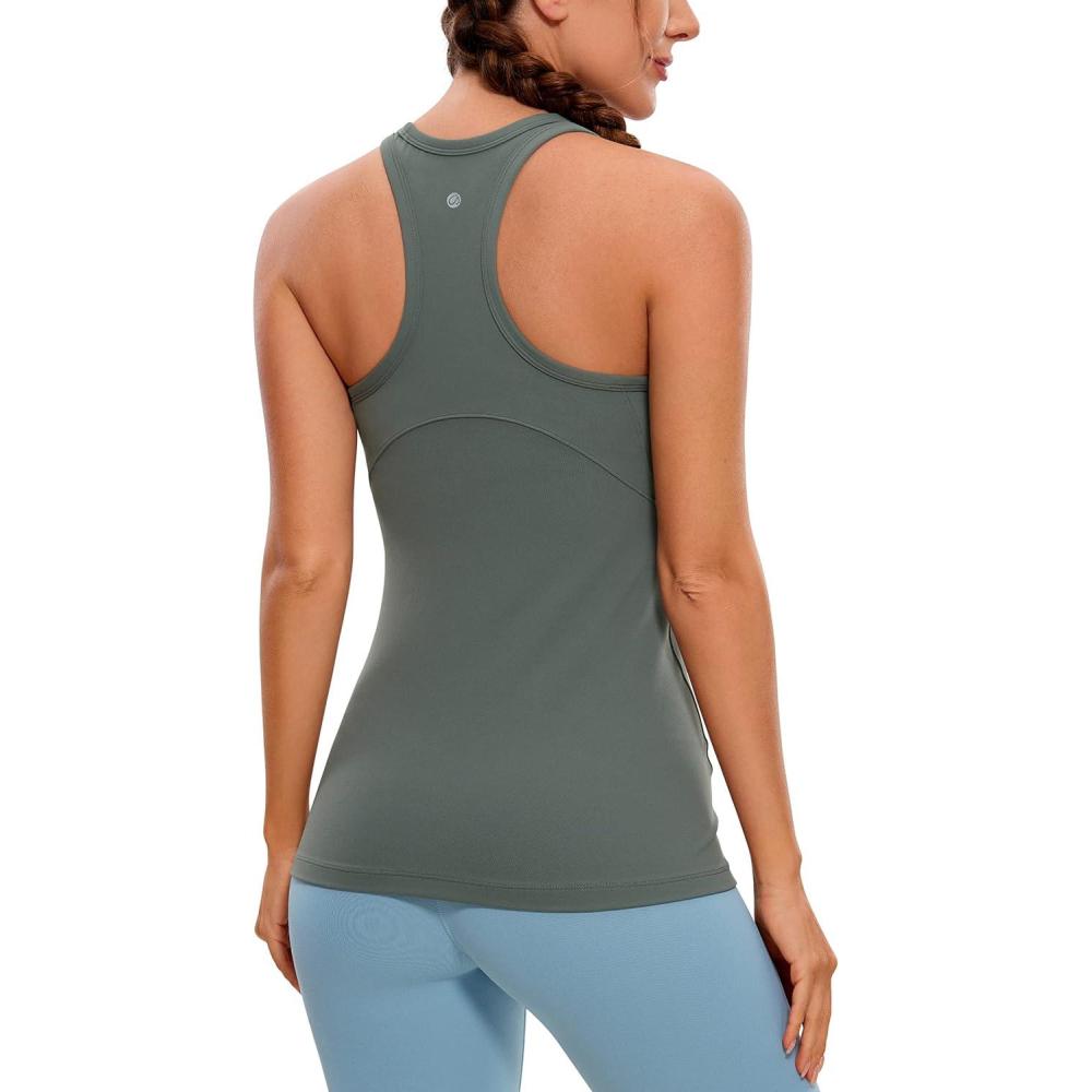 imageCRZ YOGA Butterluxe Womens Workout Racerback Sleeveless Tops High Neck Athletic Camisole Tanks Running Gym Yoga ShirtsGrey Sage