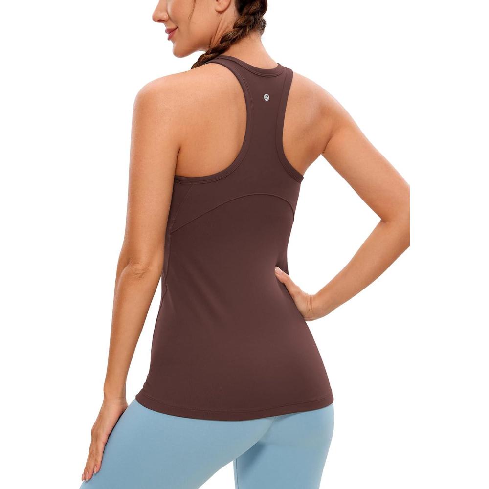imageCRZ YOGA Butterluxe Womens Workout Racerback Sleeveless Tops High Neck Athletic Camisole Tanks Running Gym Yoga ShirtsTaupe