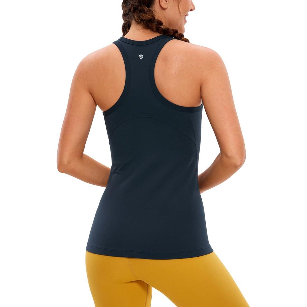 imageCRZ YOGA Butterluxe Womens Workout Racerback Sleeveless Tops High Neck Athletic Camisole Tanks Running Gym Yoga ShirtsTrue Navy