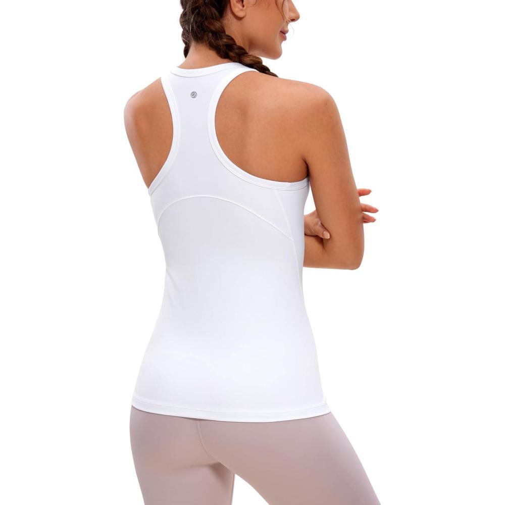 imageCRZ YOGA Butterluxe Womens Workout Racerback Sleeveless Tops High Neck Athletic Camisole Tanks Running Gym Yoga ShirtsWhite