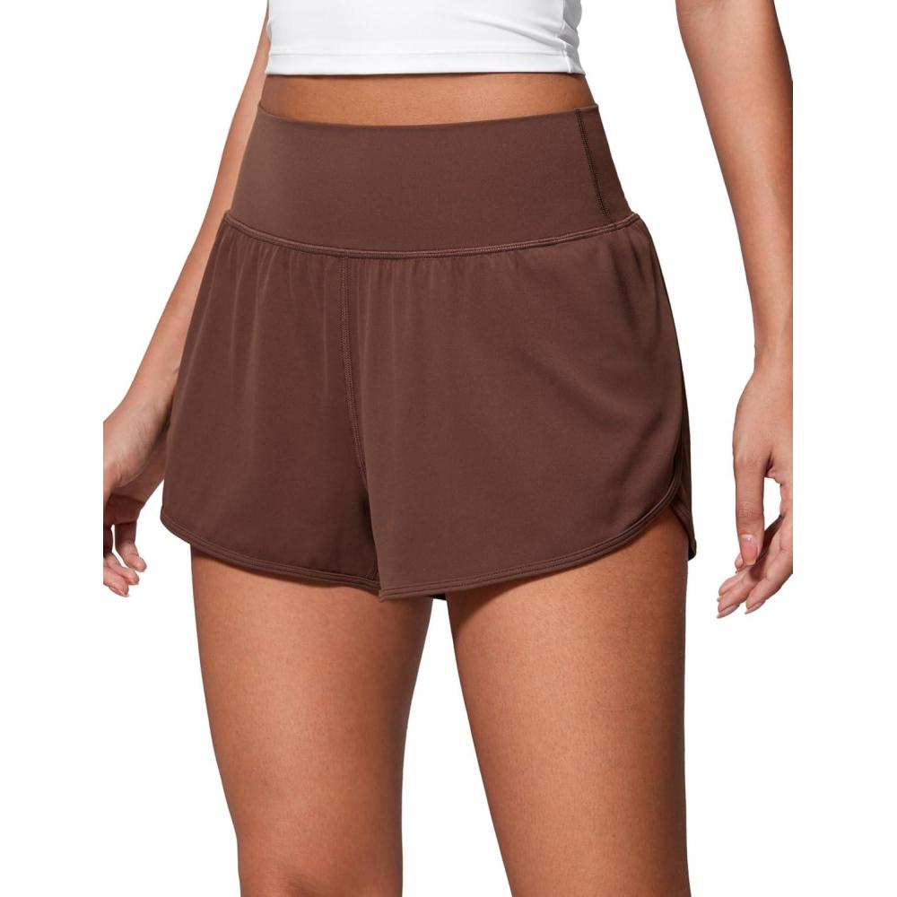 imageCRZ YOGA ButterluxeLight High Waisted Dolphin Shorts for Women 25quot Soft Split for Casual Lounge Athletic Yoga with LinerCoffee Brown