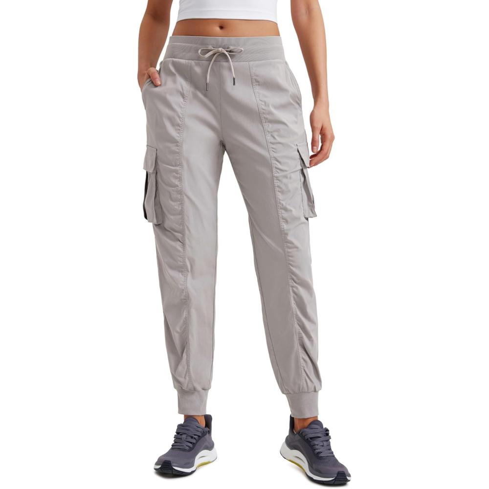 imageCRZ YOGA Cargo Joggers for Women Lightweight Ruched Workout Casual Travel Athletic Hiking Pants with PocketsDark Chrome