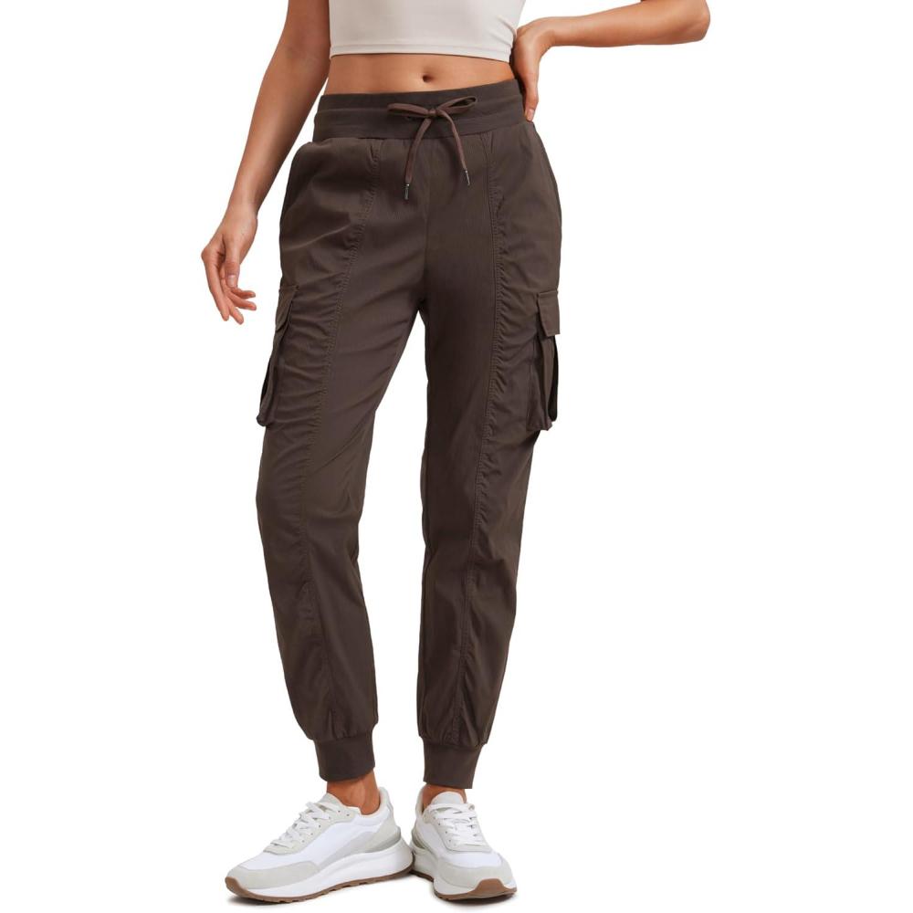 imageCRZ YOGA Cargo Joggers for Women Lightweight Ruched Workout Casual Travel Athletic Hiking Pants with PocketsHot Fudge Brown