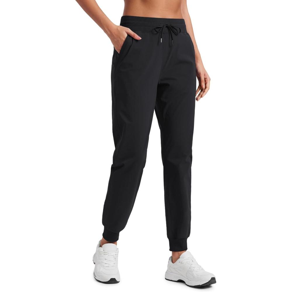 imageCRZ YOGA Casual Workout Jogger for Women 285quot Tapered Lightweight Stretch Athletic Outdoor Pants with PocketsBlack